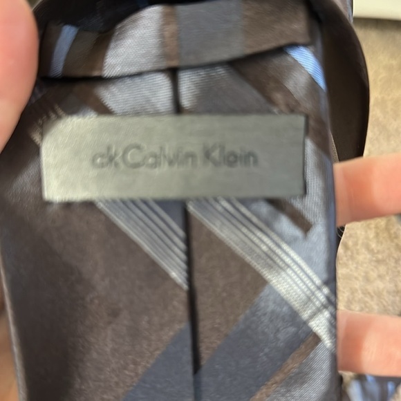Calvin Klein Black/Gray/Blue Plaid Tie - Picture 5 of 6
